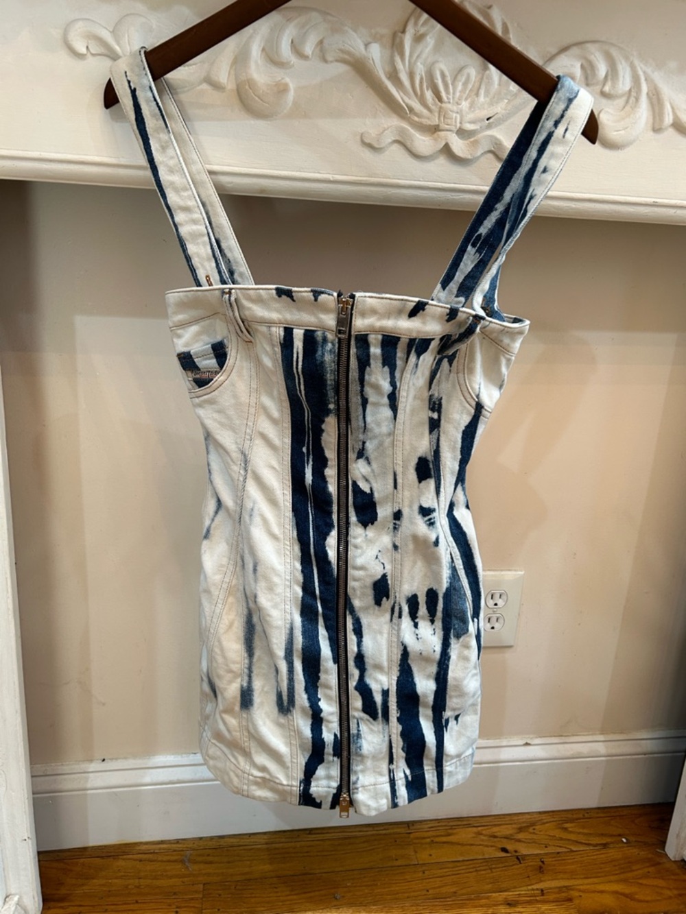 Diesel Tie-Dye Denim Zip Front Mini Dress - Blue & White